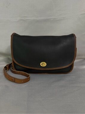 Vintage COACH City Spectator Bag Black/ Brown Two Toned Leather 80’s 0445-042